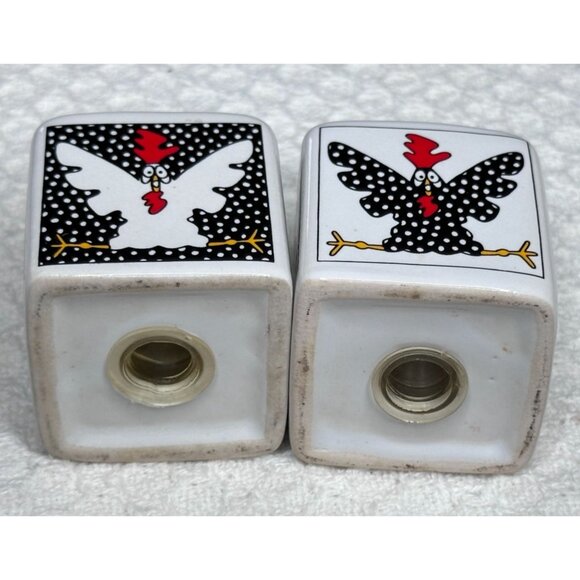 Ceramic Chicken Rooster Salt Pepper Shakers Set Polka Dot Design Replacement - Picture 3 of 6